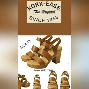 Kork-Ease 11 Boho Retro  Platform Brown Leather Block Heel Sandals